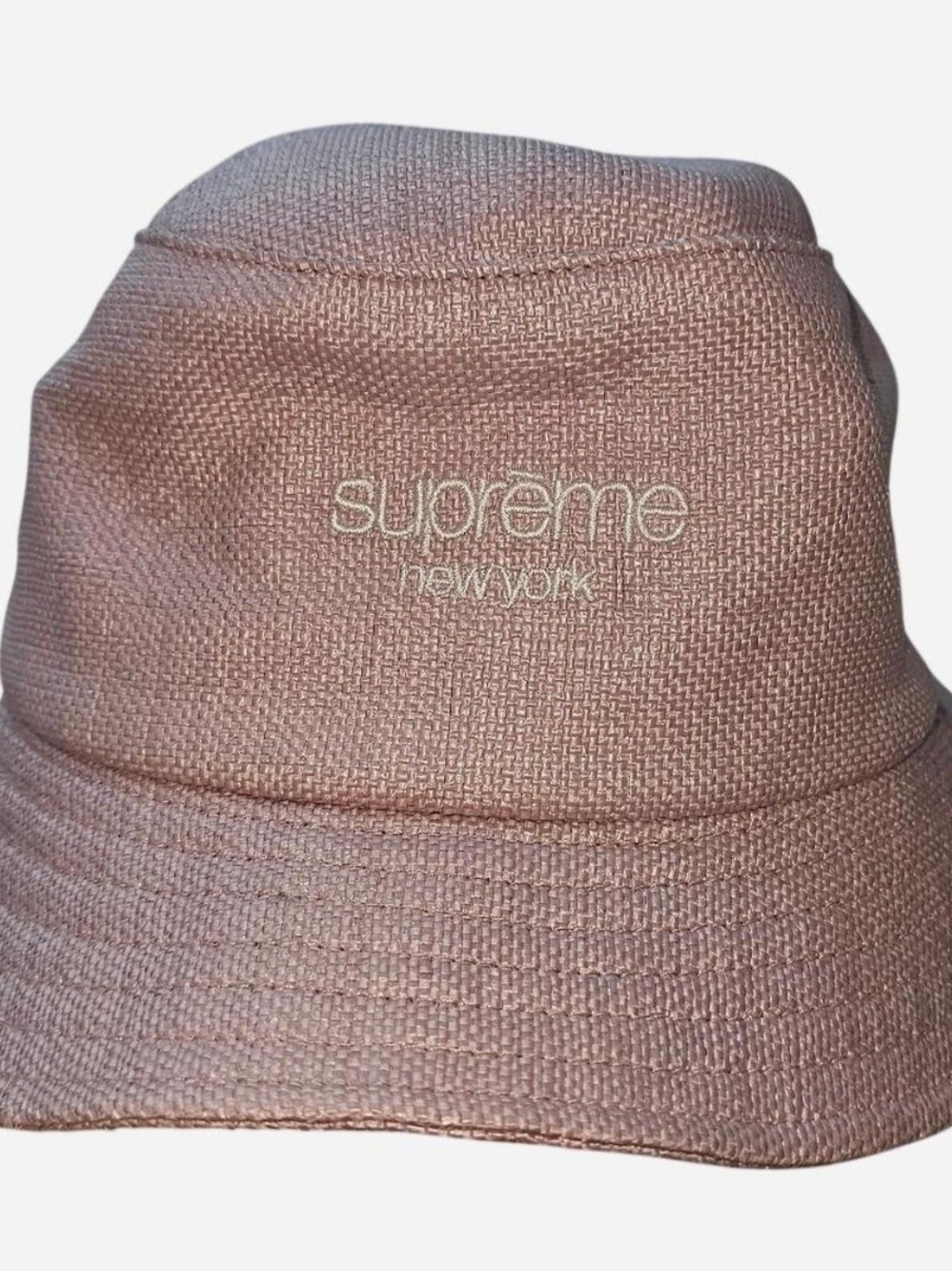 Supreme Light Pink Woven Bucket Hat with Black Interior
